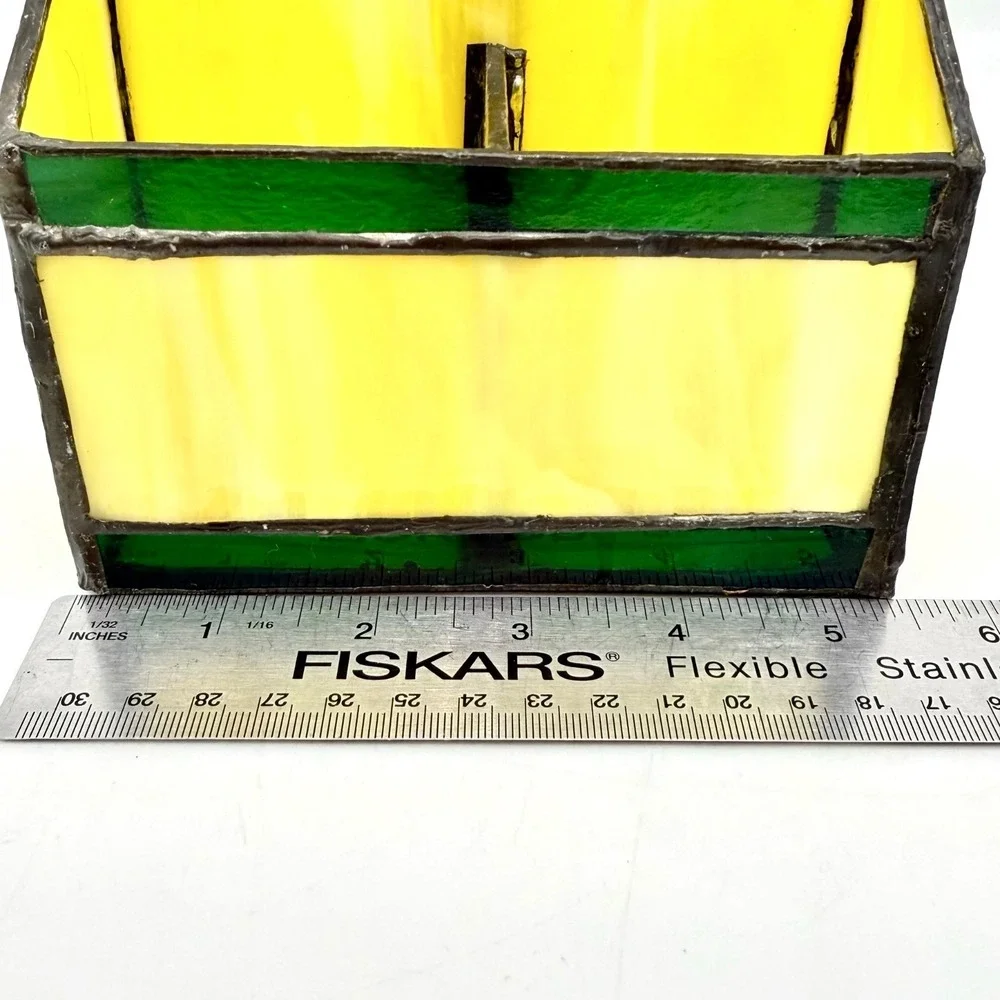 Vintage Stained Slag Glass‎ Letter Holder Mail Organizer Flower Opener Yellow